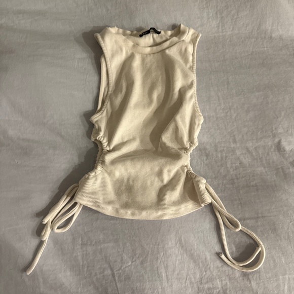Zara Circe Cutout Ruched Drawstring Tank Top - white - Picture 2 of 4